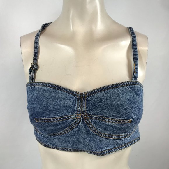 PILCRO BY ANTHROPOLOGIE - WOMEN'S 0 - Blue Denim Bustier Crop Tank corset - Picture 5 of 6